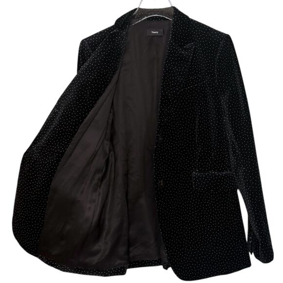 Theory Women's Size 10 Andorie Dot Velvet Jacket Black White Polka Dot Career - Picture 8 of 11